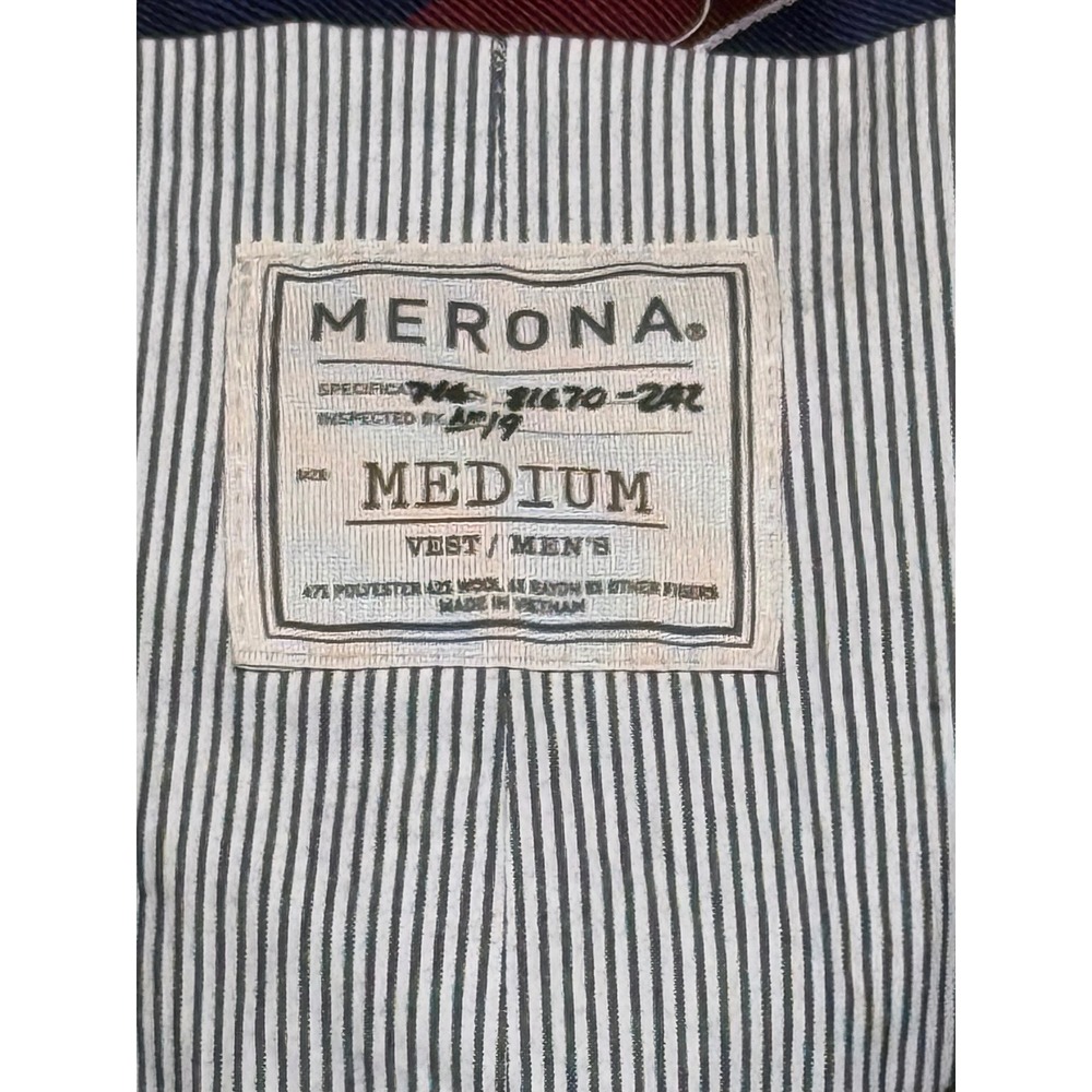 Merona Mens Medium Charcoal Grey Herringbone Wool Blend Suit Vest Waistcoat - Picture 2 of 7